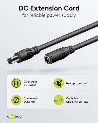 Kábel predlžovací DC 5.5mm / 2.1mm, AWG20, 10m, čierny