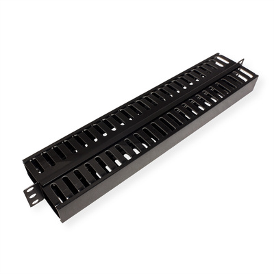 19" Panel vyväzovací, organizér, dvojitá lišta s krytkou, 2x50mm, oceľ/plast, 1U, čierny