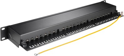 19" Patch panel 24port cat.6a, tienený s uzemnením, celokovový, 1U, čierny