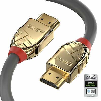 Kábel HDMI M/M 2m, Ultra High Speed+Eth, 10K@120Hz, HDMI 2.1, G, sivý, s certififikátom, Gold Line