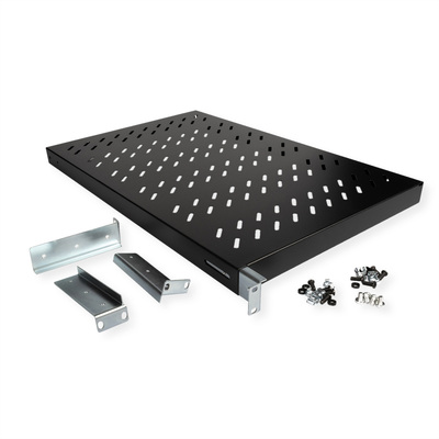 19" Polica 700mm, max. 50kg, 1U, sada skrutiek a podložiek v balení, čierna