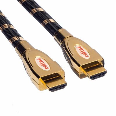 Kábel HDMI M/M 5m, Ultra High Speed+Eth, HDMI 2.0, 4K@60Hz 18G,G pozl. kon., čierny/zlatý, Gold