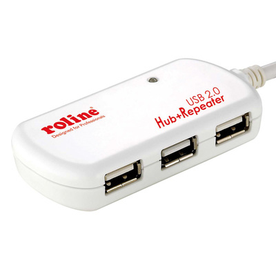 Kábel USB 2.0 A-A M/F 12m, High Speed, biely AKTÍVNY 4port Hub