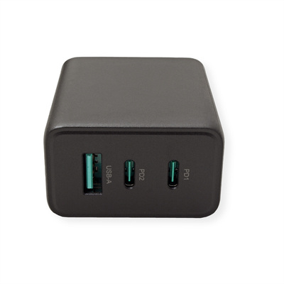 Nabíjačka USB 230V 3port, 1xUSB A, 2xUSB Typ C, 65W, Power Delivery, GaN, čierna