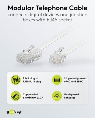Kábel telefónny RJ11/RJ45, 6m, biely