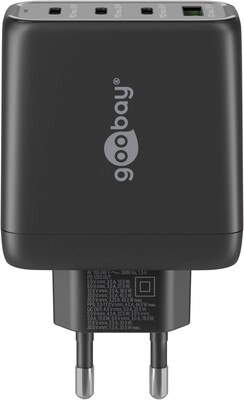 Nabíjačka USB 230V 4port, 1xUSB A, 3xUSB Typ C, 68W, Power Delivery, GaN, čierna