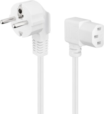Kábel sieťový 230V, vidlica (CEE7/7) lomená - C13 zahnutý (doprava), 5m, 1.00mm², 10A, biely