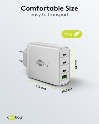 Nabíjačka USB 230V 4port, 1xUSB A, 3xUSB Typ C, 100W, Power Delivery, GaN, biela