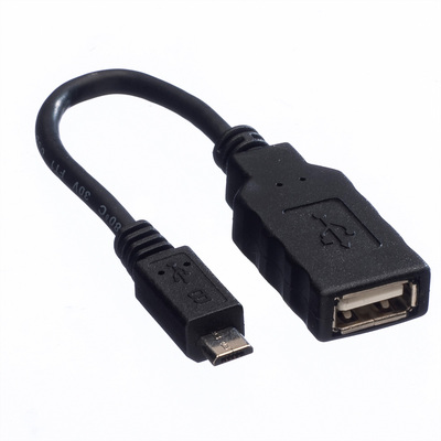 Kábel USB 2.0 A-MICRO-B F/M 0.15m, High Speed, OTG, čierny