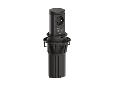 ELEVATOR 1xUTE 230V, Nabíjačka (2xUSB C) 45W, 2m kábel 1.5mm², vidlica CEE7/7, čierna