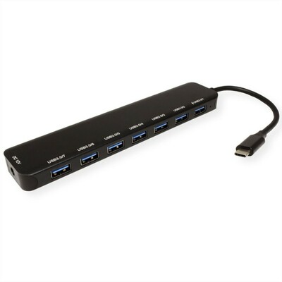 Hub USB 3.1 Gen.2 Typ C, 7 Port, 7xUSB A, 10cm, čierny, s ext. adaptérom