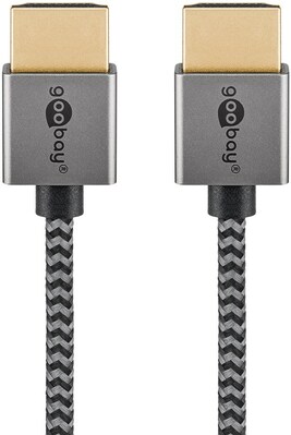 Kábel HDMI M/M 0.5m, Ultra High Speed+Eth, 8K@60Hz, HDMI 2.1, 48G, G pozl. kon., čierny/sivý, Slim