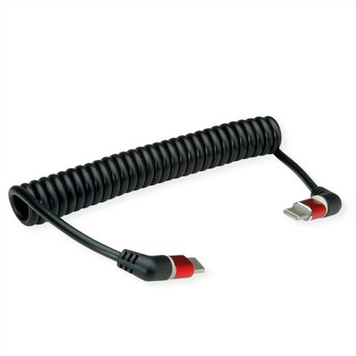 Kábel USB 2.0 Typ C CM/CM 1.5m, High Speed, PD 60w 20V3A, čierny, zahnutý 90°, otočné kon., špirála