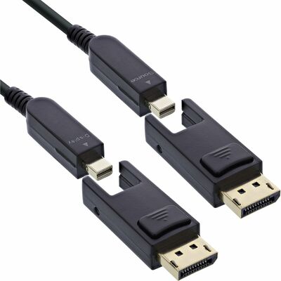 Kábel DisplayPort mini M/M 50m, 8K@60Hz, DP v1.4, 32.4Gbit/s, jednosmerný, optický, + adapéry na DP