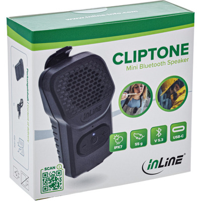 ClipTone, prenosný Bluetooth reproduktor s klipom a funkciou handsfree, čierny