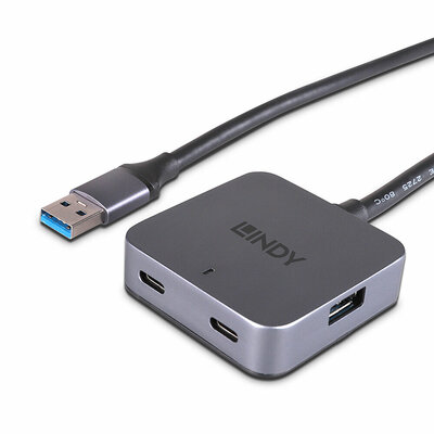 Kábel USB 3.2 Gen 1, A-A M/F 10m, 5Gbps, predlžovací, čierny, aktívny, 4port HUB (2xA, 2xTyp C)