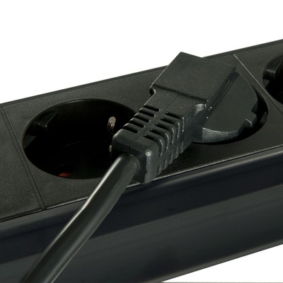 Kábel sieťový 230V, vidlica (CEE7/7) lomená - C13 zahnutý (doľava), 5m, 0.75mm², 10A, čierny