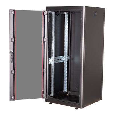 19" Rack na podlahu 26U, 1300x600x800mm (HxWxD), BASIC, sklenené dvere, čierny