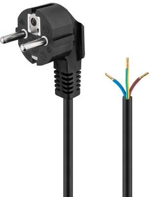 Kábel sieťový 230V, vidlica (CEE7/7) lomená - dutinky, 3m, 1.00mm², 16A, surový, čierny