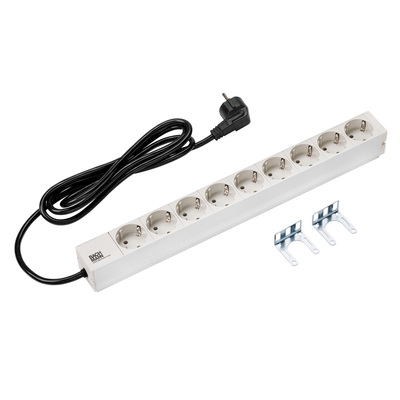 19" zásuv. lišta 9xSCHUKO, vidlica (CEE7/7), 16A, 3600W, 2m, sivá