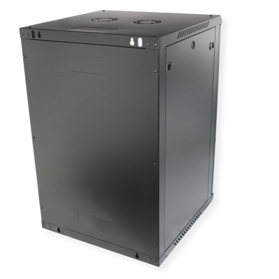 19" Rack na stenu 18U, čierny, 912x600x600mm (HxWxD), odnímateľné bočnice