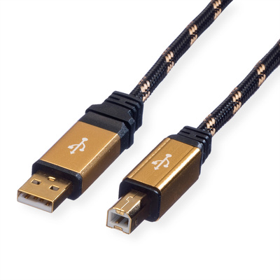 Kábel USB 2.0 A-B M/M 1.8m, High Speed, čierny/zlatý, Gold, pozl. konektor
