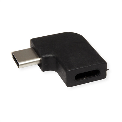 Adaptér USB 3.2 Gen 2, Typ C, C-C M/F, 10Gbps, zahnutý dole/hore 90°, čierny
