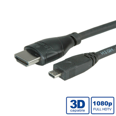 Kábel HDMI/HDMI micro M/M 2m, High Speed+Eth, 4K@30Hz, HDMI 1.4, čierny