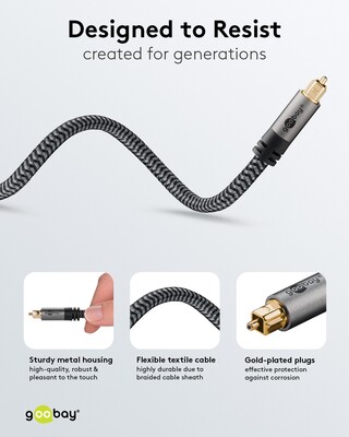 Kábel Toslink audio optický SPDIF prepojovací M/M 10m, ø6.5mm, pozl. konektor, čierny/sivý