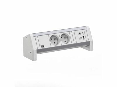 DESK 2xUTE 230V, nabíjačka (USB A + USB C), GST18 IN/OUT, hliník/biely