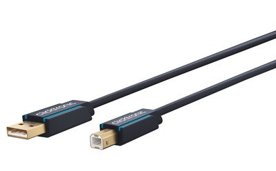 Kábel USB 2.0 A-B M/M 3m, High Speed, modrý, ClickTronic, pozl. konektor