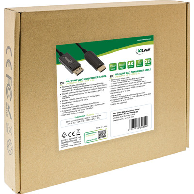 Kábel DisplayPort na HDMI M/M 20m, 4K@60Hz, DP v1.2, 18Gbit/s, audio, jednosmerný, aktívny, optický