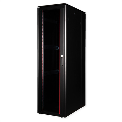 19" Rack na podlahu 42U, 2053x600x1000mm (HxWxD), PRO, sklenené dvere, čierny