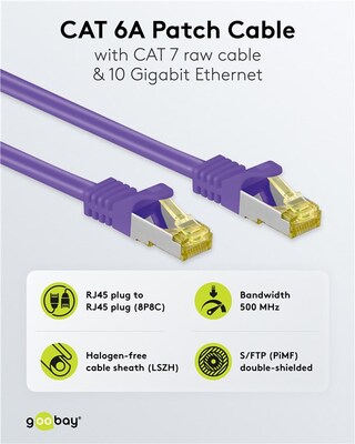 S/FTP (PiMF) Patchkábel LSOH 15m, cat.7, fialový, Cu