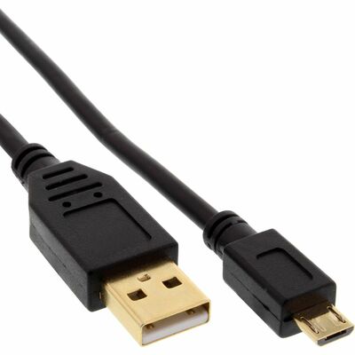 Kábel USB 2.0 A-MICRO-B M/M 0.3m, High Speed, čierny, pozl. konektor