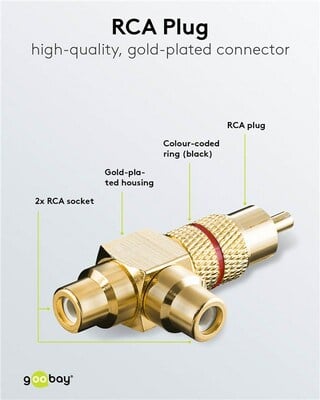 Adaptér Cinch M/2xF červený, RCA splitter, Gold celokovový