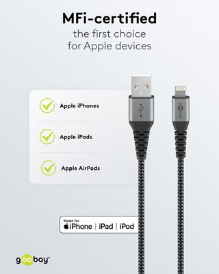 Kábel USB "Lightning" pre Apple, 0.5m, High Speed, čierny/sivý