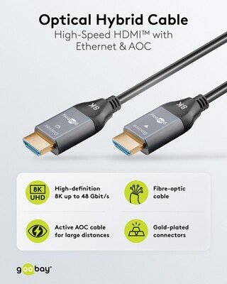 Kábel HDMI M/M 20m, Ultra High Speed+Eth, 8K@60Hz, HDMI 2.1, 48G, pozl. kon.,čierny, aktívny,optický