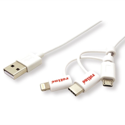 Kábel USB 2.0 A/MICRO-B M/M + Redukcia na USB 3.1 Typ C a lightning, 1m, High Speed, biely