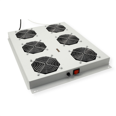 19" Ventilačná jednotka, stropná, 6 vetrákov, s termostatom, sivá, RAL7035