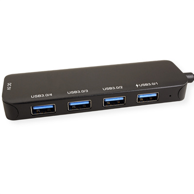 Hub USB 3.2 Gen.1 Typ C, 4 Port, 4xUSB3.0A , 1xUSB Micro-B(napájanie), 10cm, čierna, s ext.adapterom