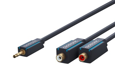 Kábel 3.5mm stereo/2xCinch M/F 0.1m, modrý, pozl. konektor, ClickTronic