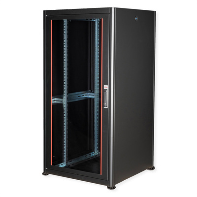 19" Rack na podlahu 32U, 1560x800x800mm (HxWxD), BASIC, sklenené dvere, čierny
