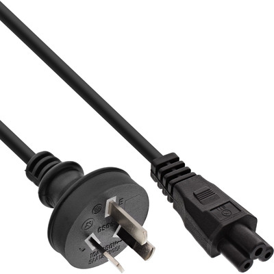 Kábel sieťový 230V, vidlica Austrália lomená - C5, 2m, 0.75mm², 10A, čierny