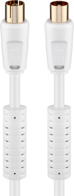Kábel anténny, koax TV M/F 3.5m, 75 Ohm, 80dB, 2x tienený, CCS, s ferritom, biely, pozl. konektor