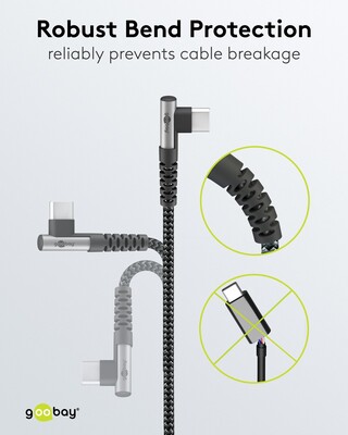 Kábel USB 2.0 Typ C AM/CM 2m, High Speed, Power Delivery 60w 20V3A, čierny/sivý, zahnutý 90°