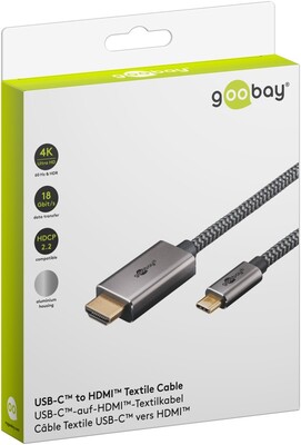 Kábel USB 3.1 Typ C na HDMI M/M 3m, gen.2, 4K@60Hz, čierny/sivý, oplet, pozl. konektor