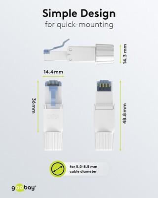 Konektor 8/8 RJ45 cat.6a, 10Gbit, netienený, na drôt, montáž bez klieští AWG 22-24, biely