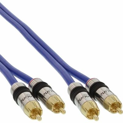 Kábel Cinch 2x audio M/M 2m, modrý, pozl. konektor, Premium