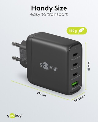 Nabíjačka USB 230V 4port, 1xUSB A, 3xUSB Typ C, 68W, Power Delivery, GaN, čierna